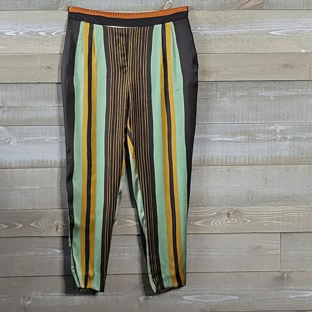Zara Basic Satin Muti Striped Straight Leg Trouser Pants